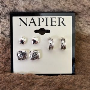 Set/3 Napier Silver Stud Earrings. New in original package.